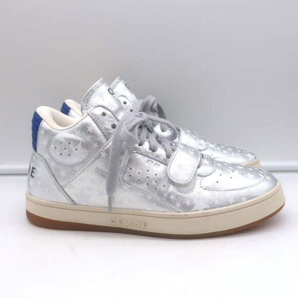 Celine CT-02 Scratch Sneakers Star Print Metallic Silver Leather Size 37 - Picture 4 of 15